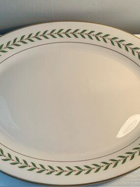Syracuse China 16” Oval Platter with Green Laurel Border